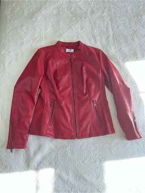 Red Leather Jacket - Faux Leather Jacket- Zip-Up Women's Jacket - Suzy Shier